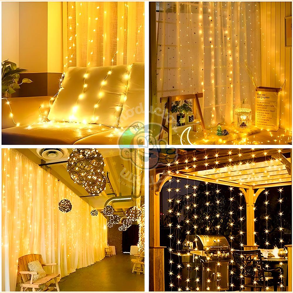 🔥✨ CORTINA LED ÁMBAR CON PANEL SOLAR – 3 x 3 METROS ✨🔥