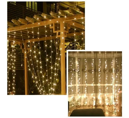 🔥✨ CORTINA LED ÁMBAR CON PANEL SOLAR – 3 x 3 METROS ✨🔥